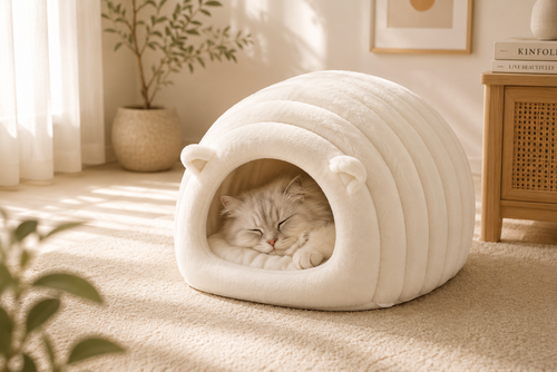 CalmaPaws Cozy Cave Cat Igloo Bed